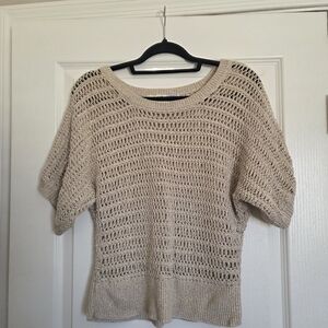 Jennifer Lopez Cream Open-Knit Sweater